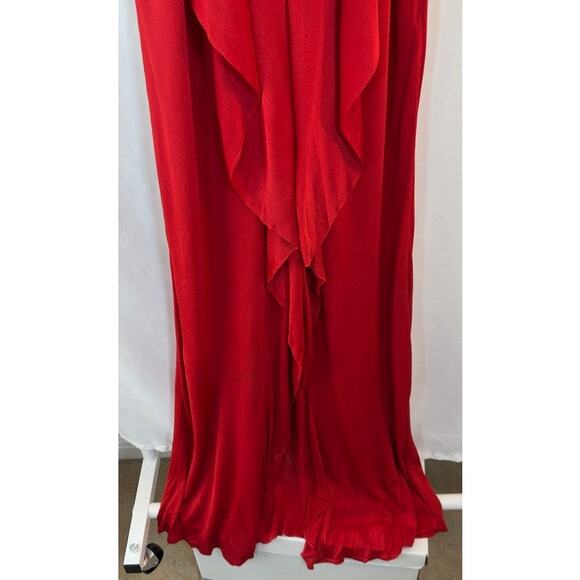 No name Vintage Slinky red polyester dress with rhinestone straps - Picture 5 of 6